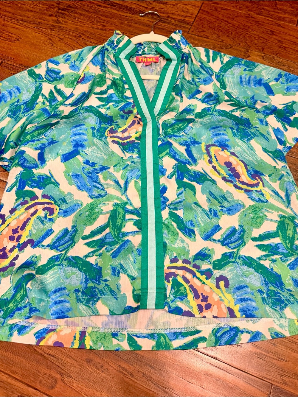 THML Green, Blue & Yellow Abstract Print Button-Up Shirt